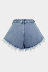 "Denim Frayed Wide Leg Shorts"