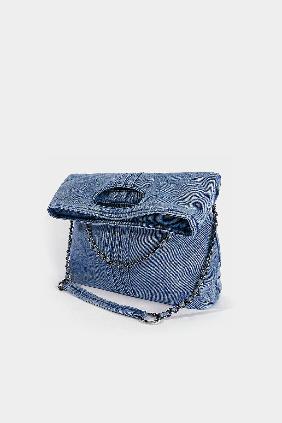 "Denim Metallic Chain Cross-body Bag"