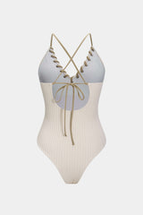 "Contrast Whipstitching Tie Back Sleeveless Slip Bodysuit"