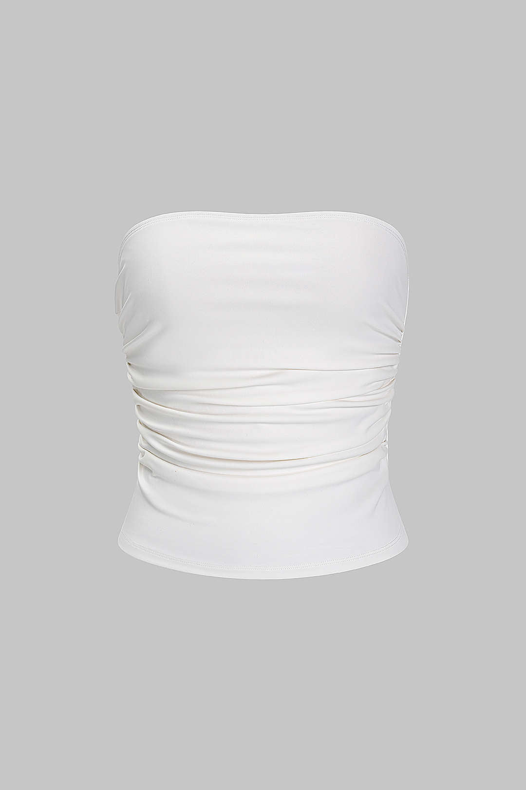 "Basic Solid Ruched Tube Top"