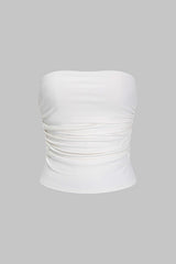 "Basic Solid Ruched Tube Top"