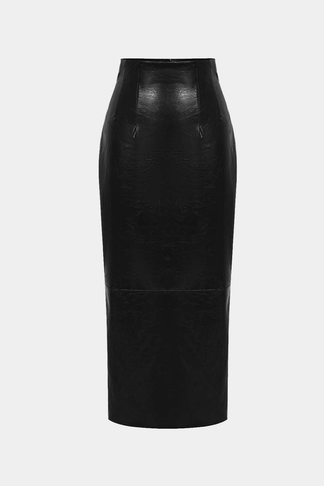 "Basic Solid Faux Leather Midi Skirt"