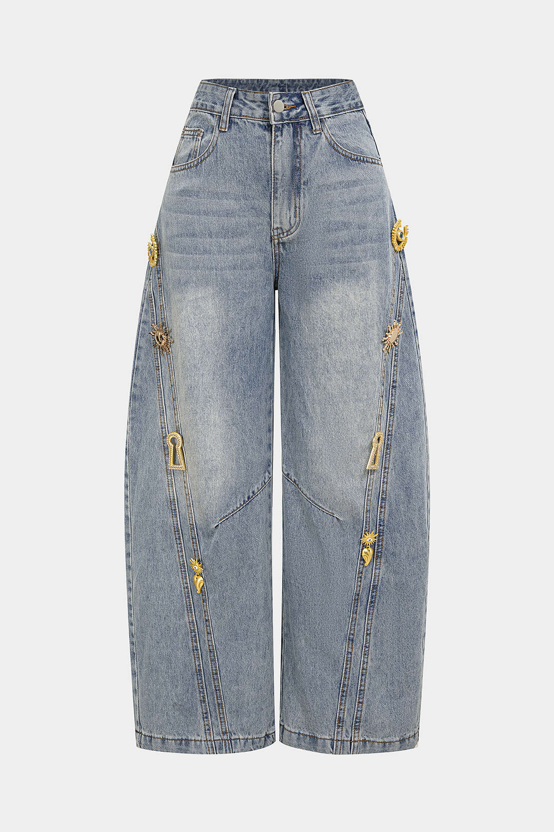 "Denim Metallic Decor Wide Leg Jeans"