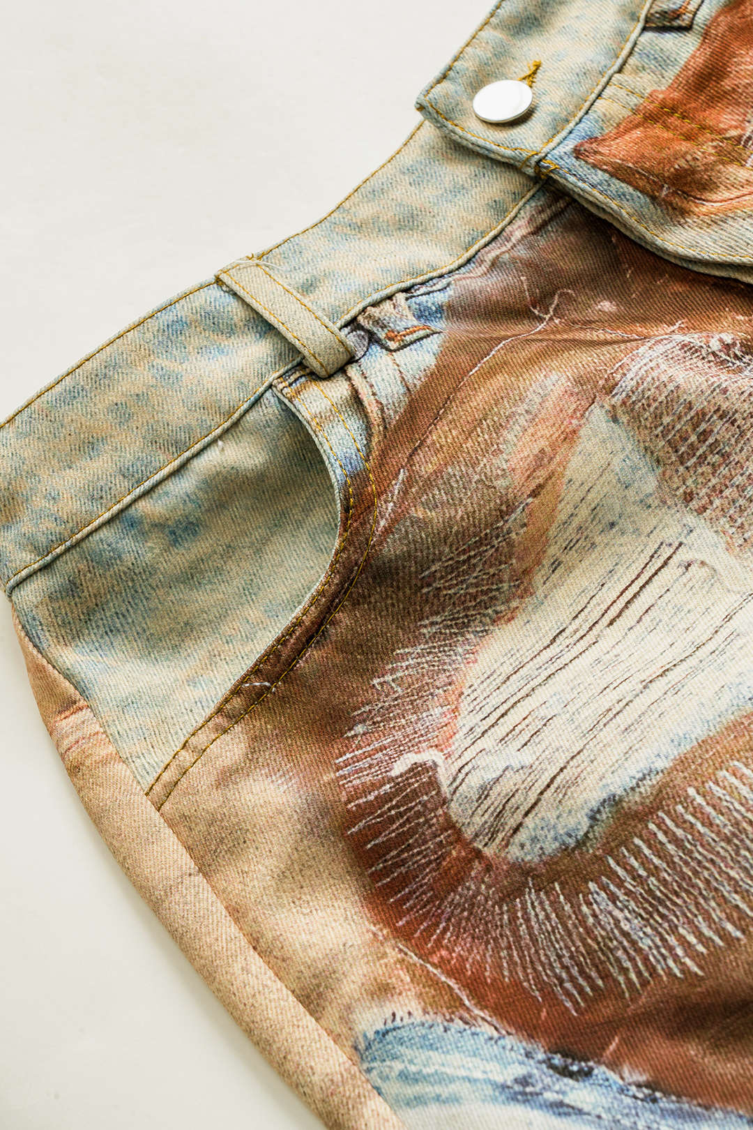"Abstract Print Button Pocket Trousers"