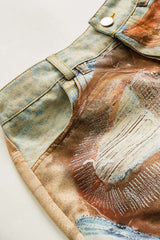 "Abstract Print Button Pocket Trousers"