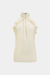 "Chiffon Halter Neck Ruffle Backless Tank Top"