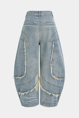"Denim Frayed Wide Leg Jeans"