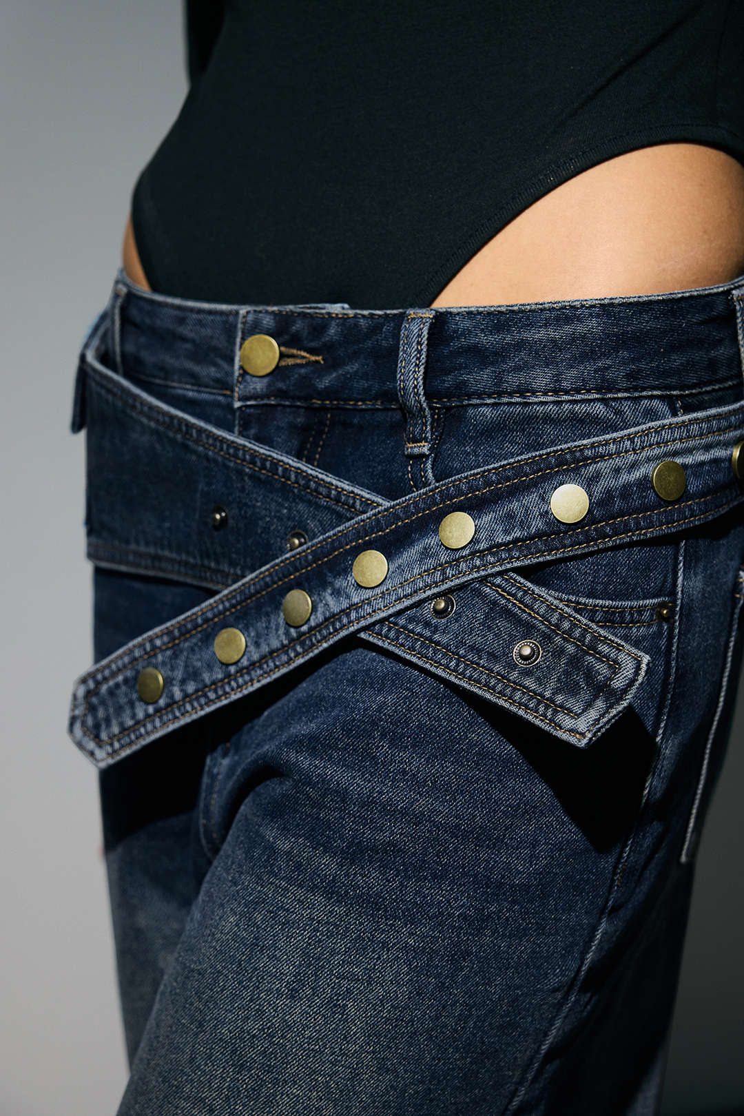 "Denim Asymmetrical Wide Leg Jeans"