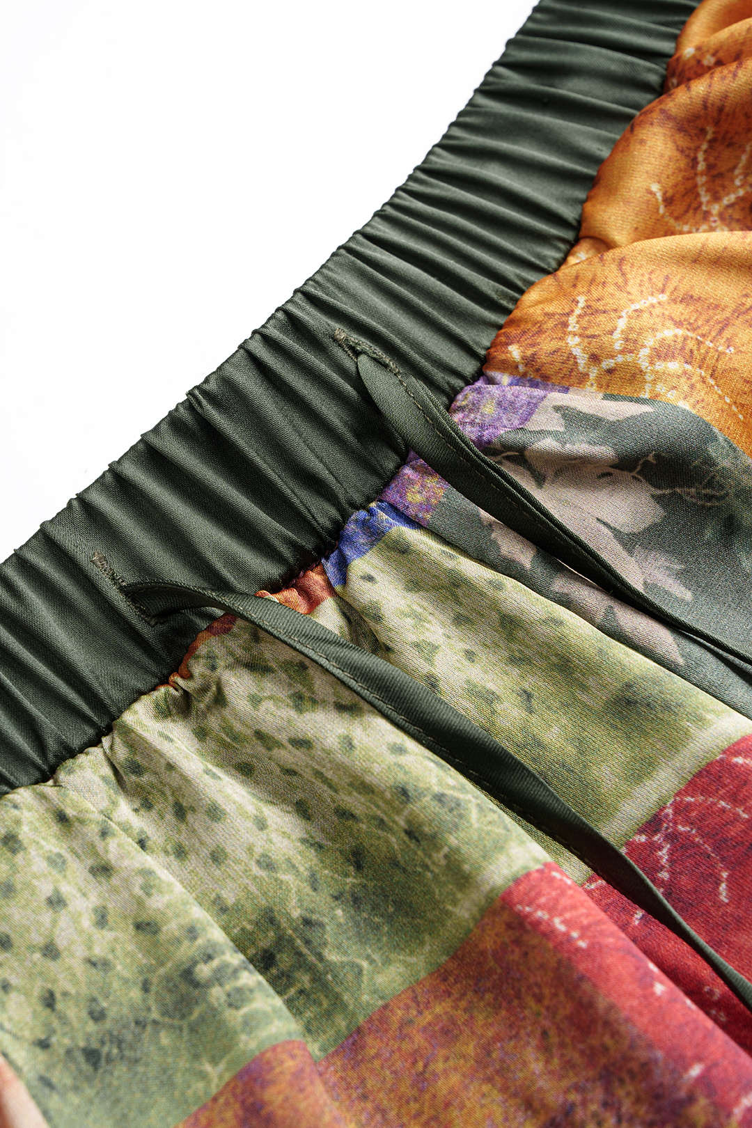 "Abstract Print Satin Shirred Waistband Wide Leg Pants"