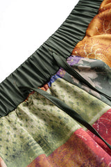 "Abstract Print Satin Shirred Waistband Wide Leg Pants"