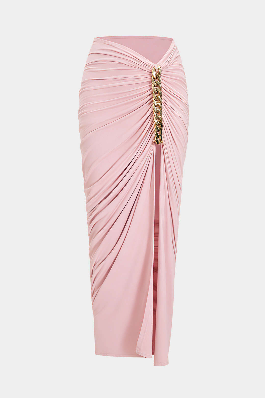 "Asymmetrical Ruched Chain Side Slit Skirt"