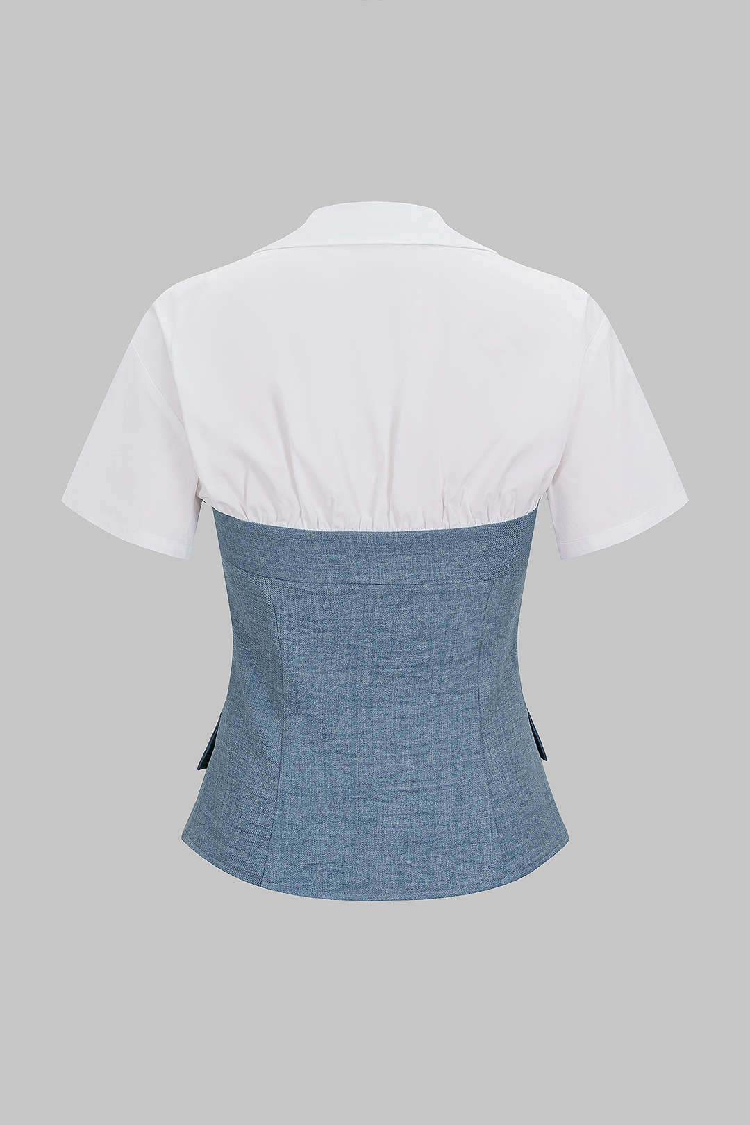 "Contrast Irregular Button Lapel Short Sleeve Top"