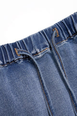 "Denim Drawstring Asymmetrical Mermaid Skirt"