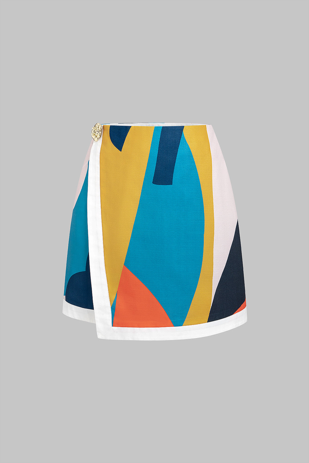 "Color Block Print Linen Metallic Asymmetrical Skirt"