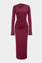 "Asymmetrical Cut Out Ruched Long Sleeve Maxi Dress"