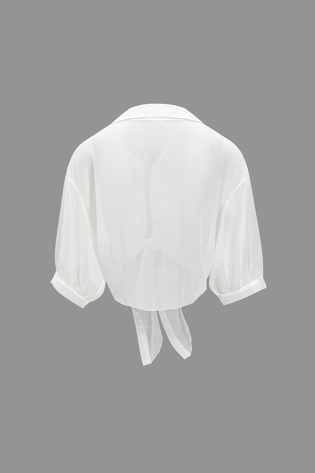 "Chiffon Button Tie-Up Short-Sleeve Shirt"
