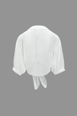 "Chiffon Button Tie-Up Short-Sleeve Shirt"
