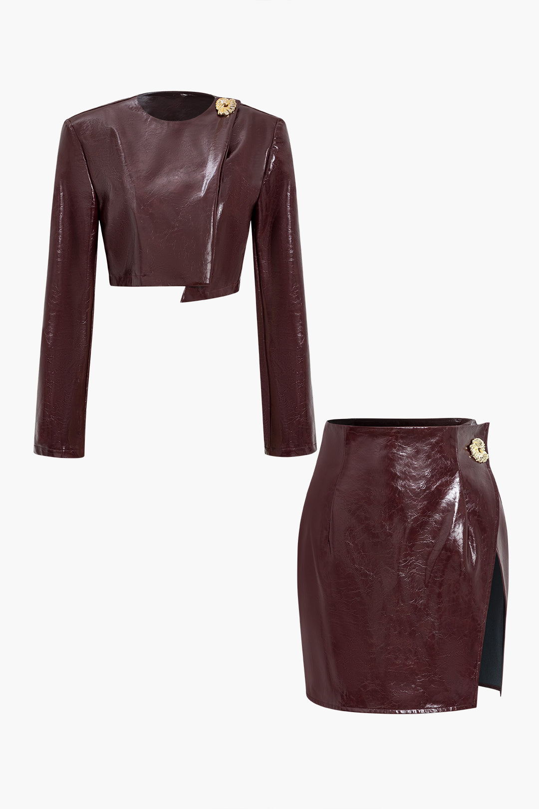 "Asymmetrical Faux Leather Skirt Set"