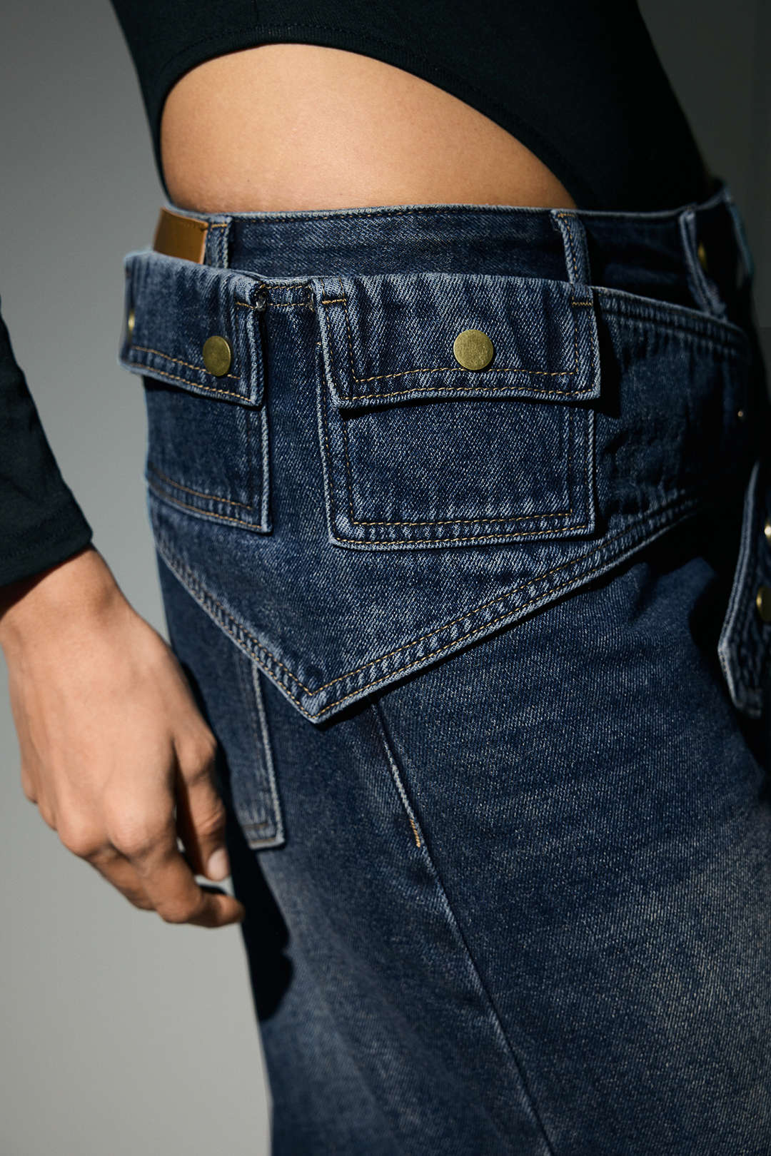 "Denim Asymmetrical Wide Leg Jeans"