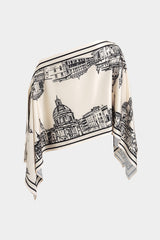 "Artistic Print Satin One Shoulder Top"