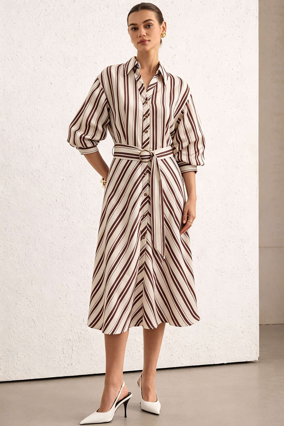 "Button V-Neck Belted Short Sleeve Maxi Dress"
