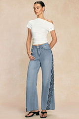 "Denim Embroidery Straight Leg Jeans"
