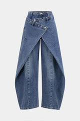 "Denim Asymmetric Button Jeans"