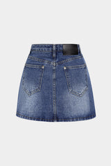 "Denim Asymmetrical High Waist Skirt"