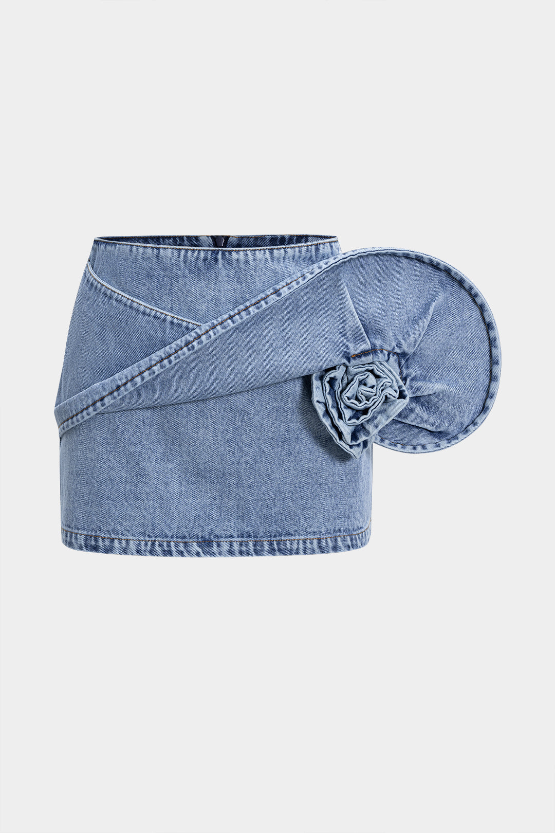"Denim 3D Rotating Rose Shape Mini Skirt"