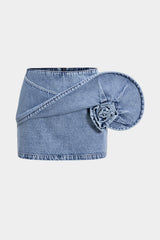 "Denim 3D Rotating Rose Shape Mini Skirt"