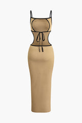 "Contrast Cut Out Backless Slip Maxi Dress"