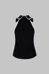 "Contrast Trim Halter Neck V-Neck Tank Top"
