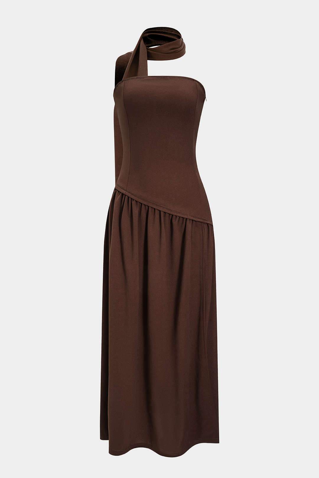 "Contrast Satin Ruched Slit Strapless Maxi Dress"