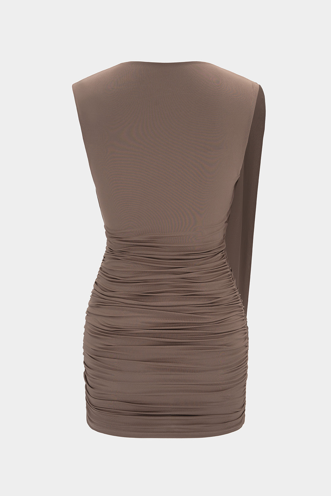 "Asymmetrical Ruched Deep V-Neck Sleeveless Mini Dress"
