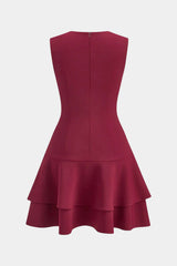 "Asymmetrical Round Neck Ruffle Hem Sleeveless Mini Dress"