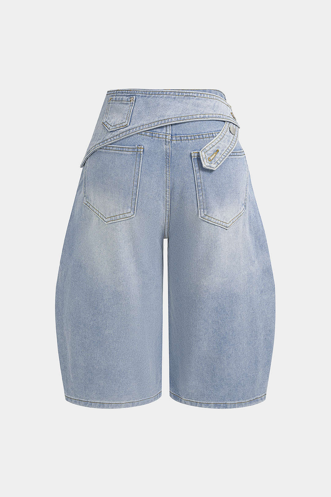 "Denim Asymmetrical High Waist Wide Leg Shorts"