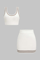 "Contrast Knit Cami Top And Skirt Set"