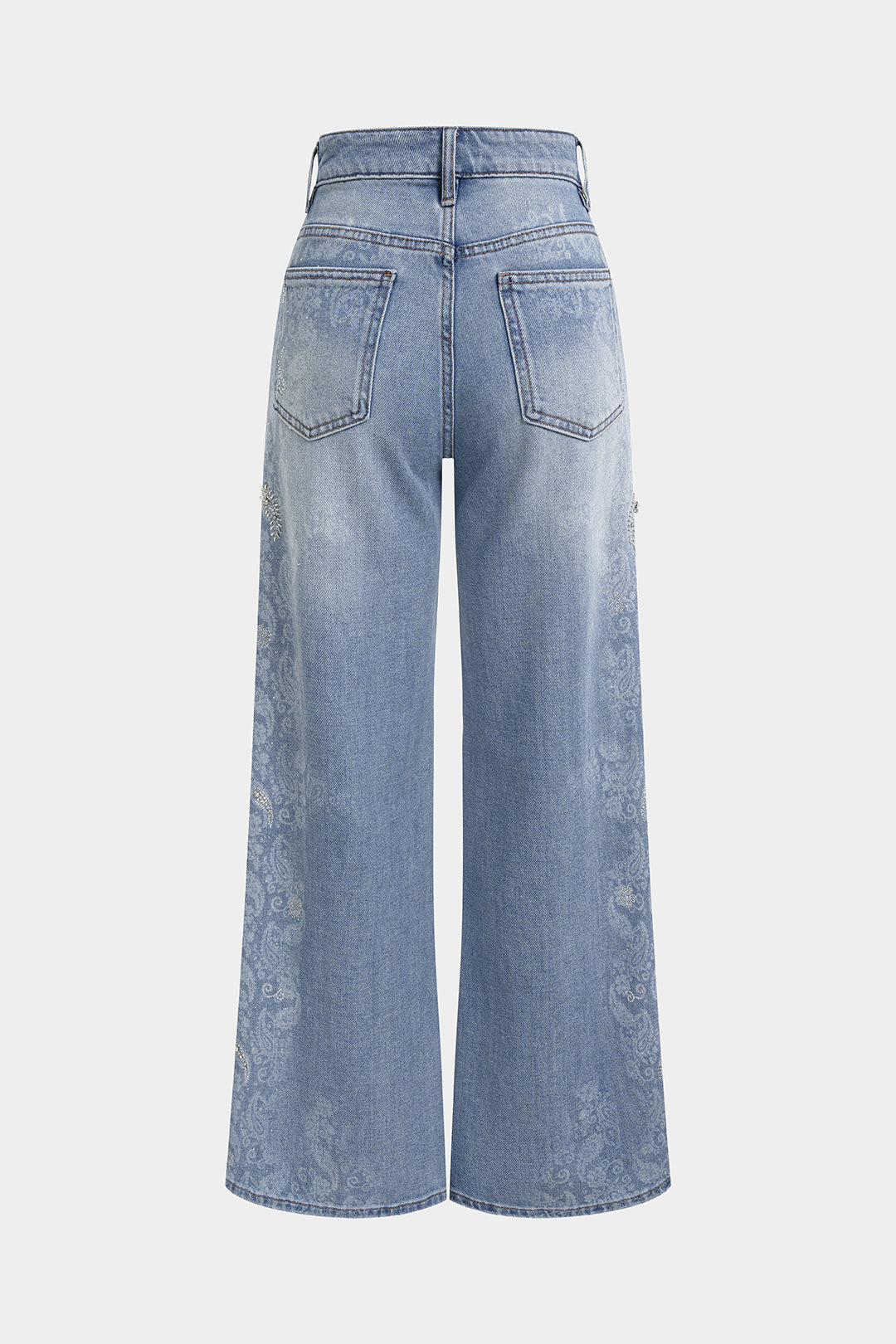 "Denim Artistic Print Rhinestone Straight Leg Jeans"