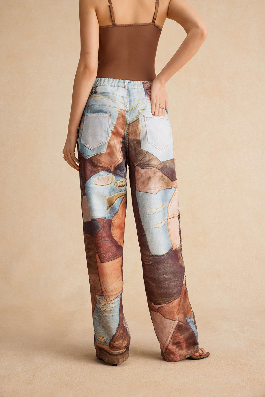 "Color Block Button Wide Leg Trousers"
