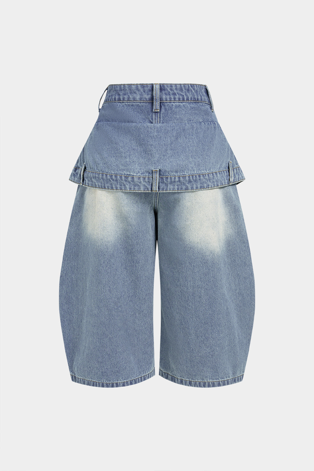 "Denim Double Waistband High Waist Frayed Shorts"