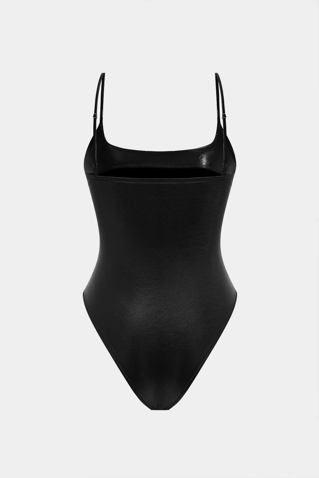 "Basic Solid Faux Leather Sleeveless Bodysuit"