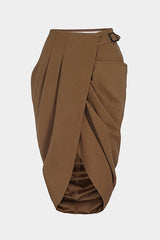 "Asymmetry Belt Ruched Midi Skirt"
