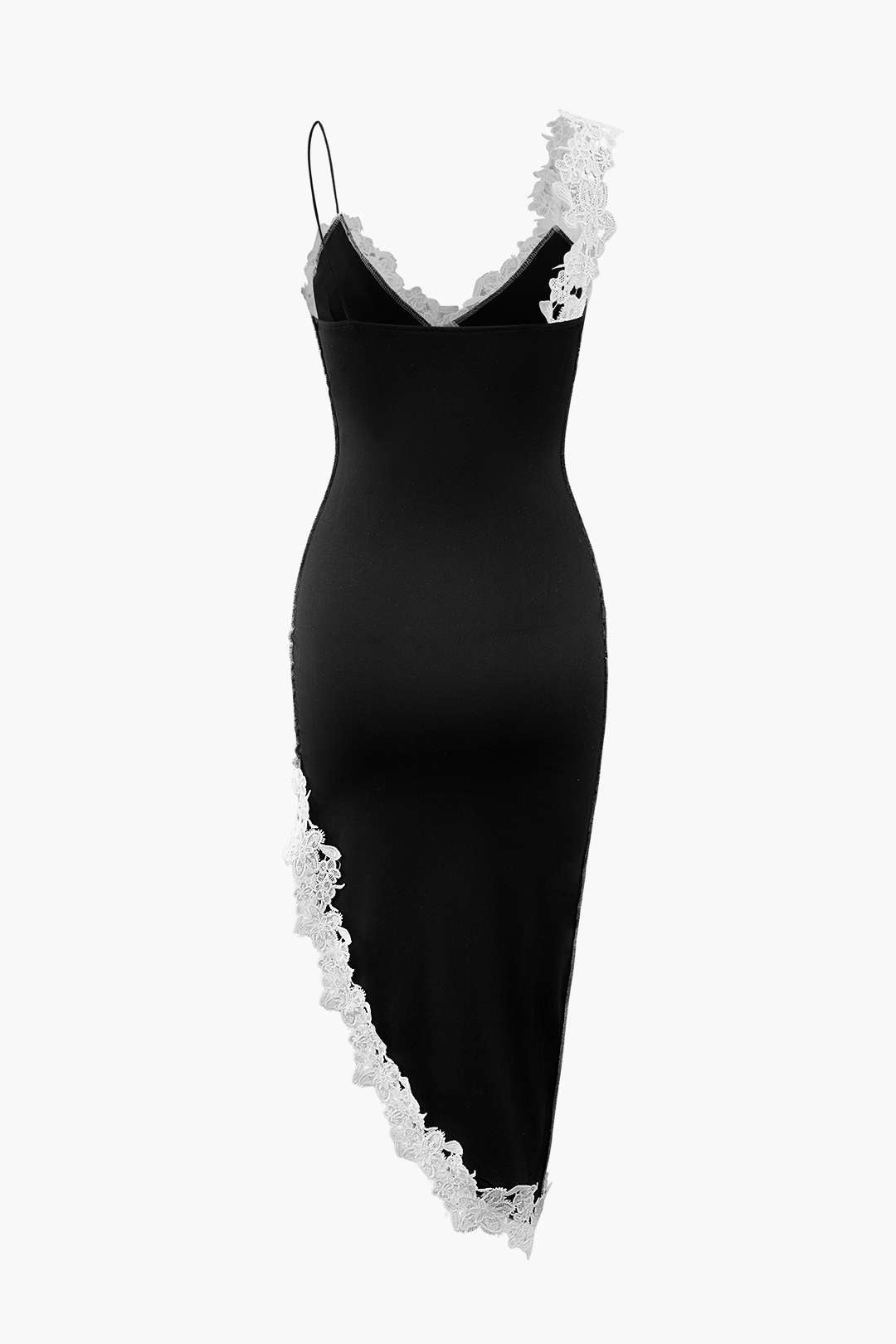 "Asymmetric Lace Panel Midi Dress"