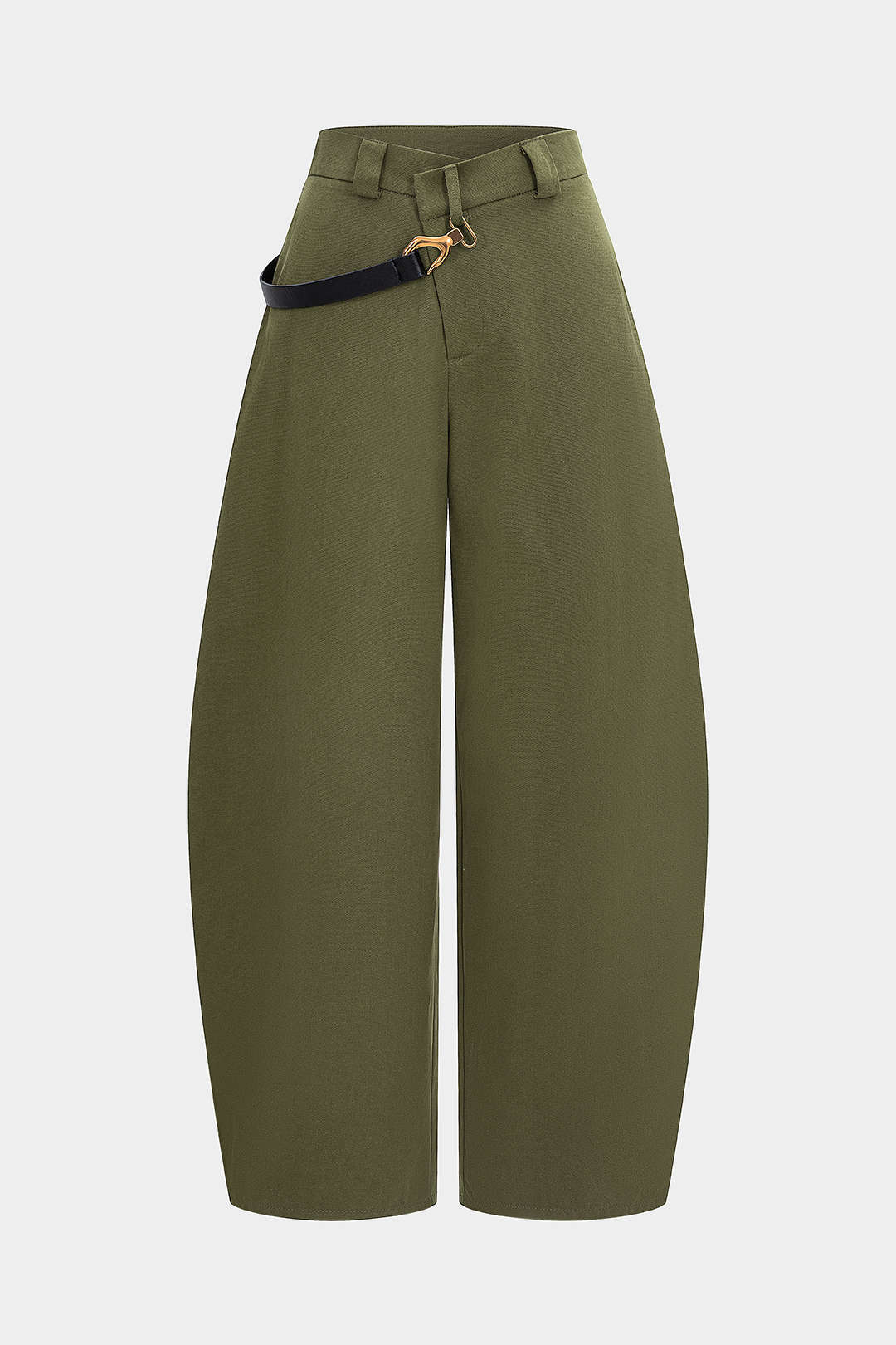"Asymmetrical Metallic Decor Barrel Trousers"