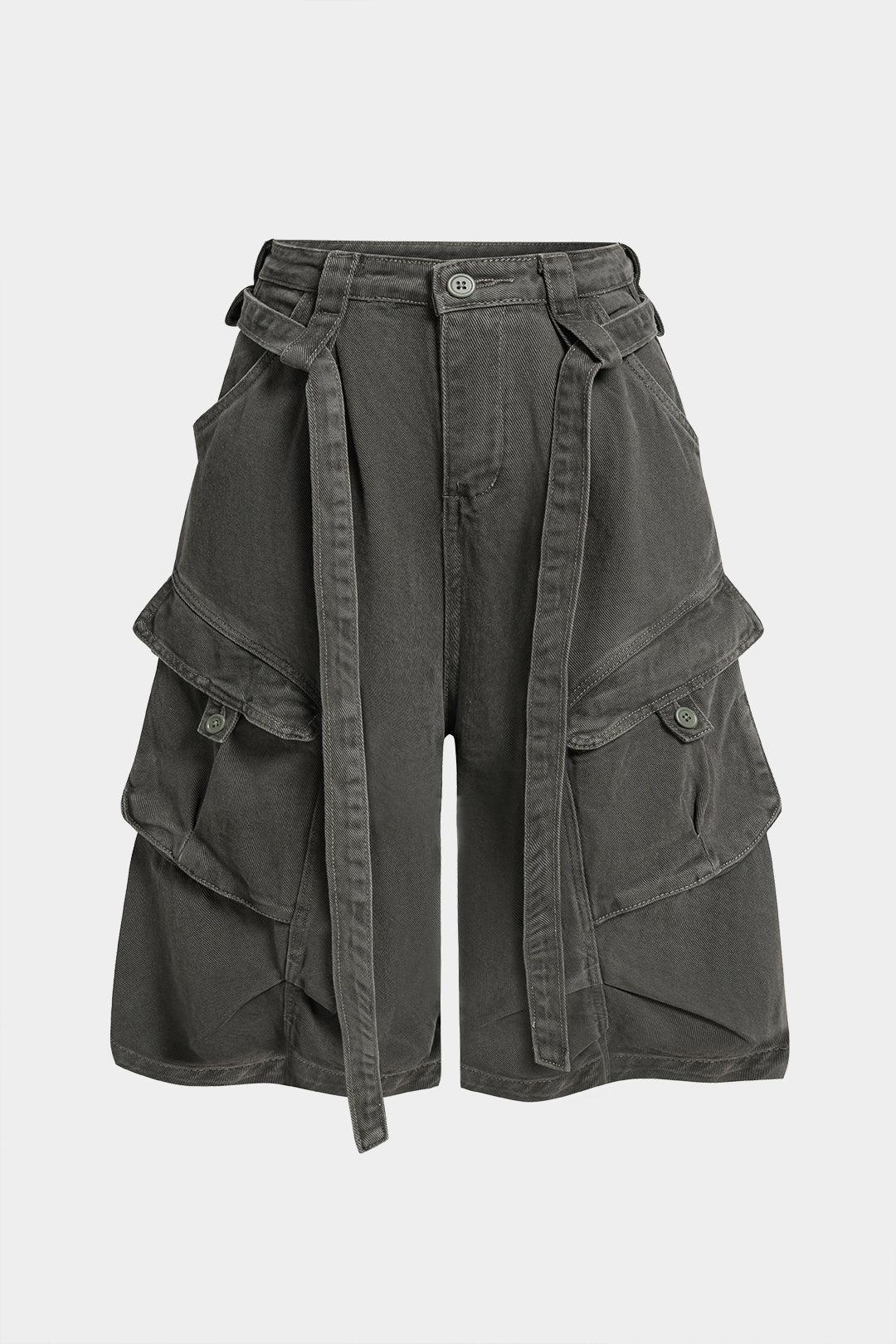 "Denim Belted Pocket Shorts"