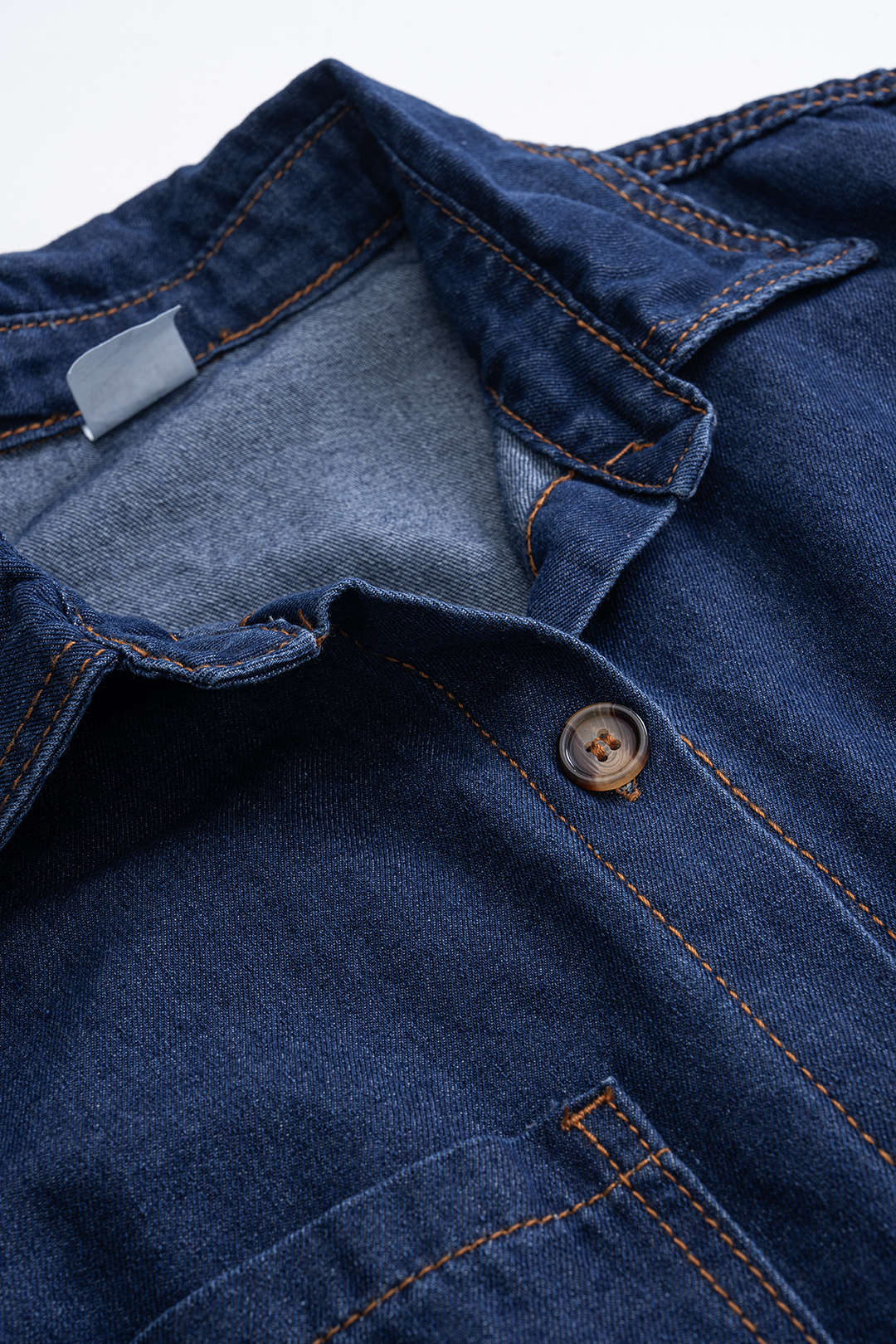 "Denim Button Short-Sleeve Shirt And Pocket Shorts Set"