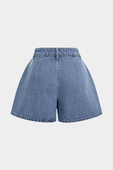 "Denim Asymmetrical Button Shorts"