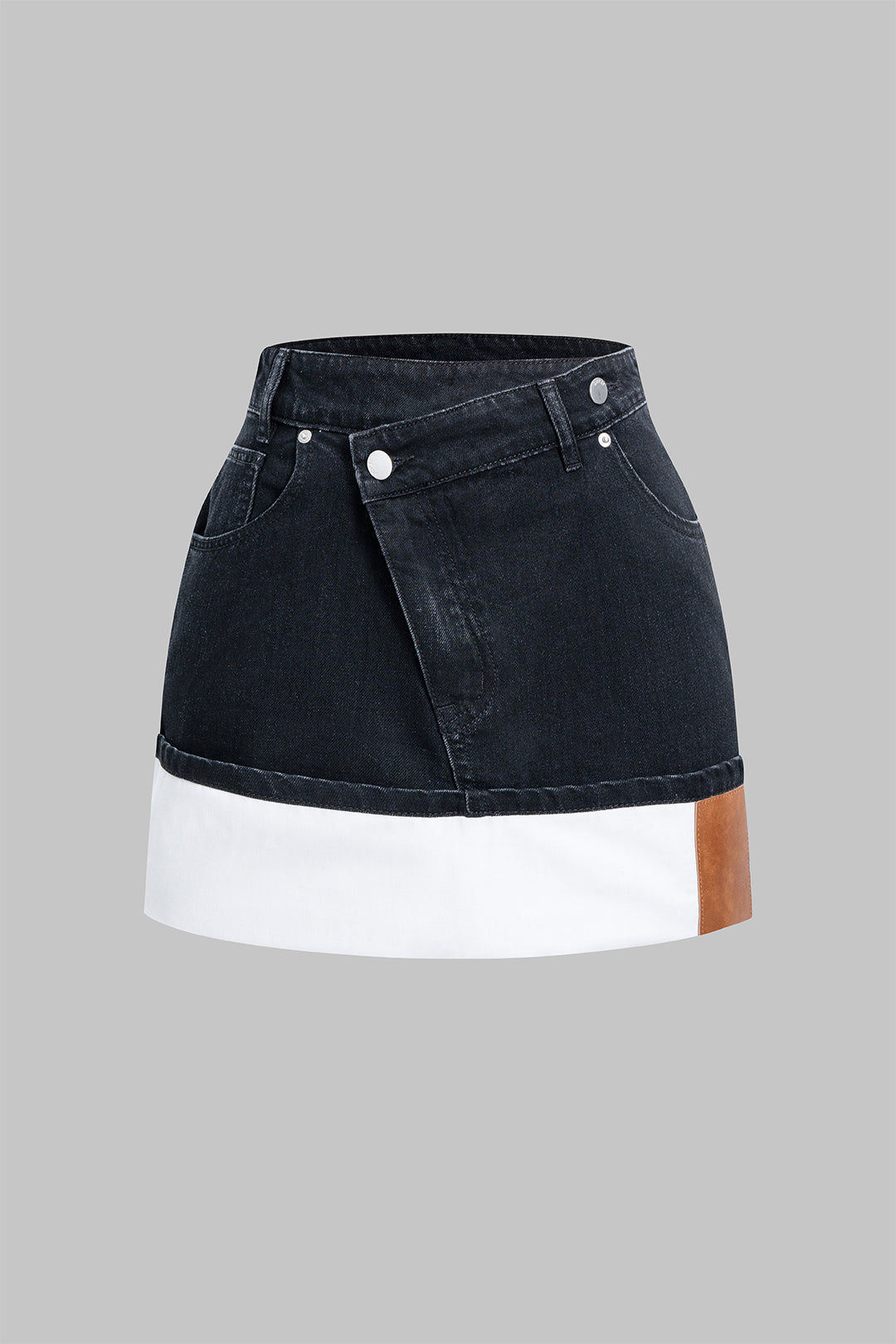 "Denim Asymmetrical Patchwork Zipper Skirt"