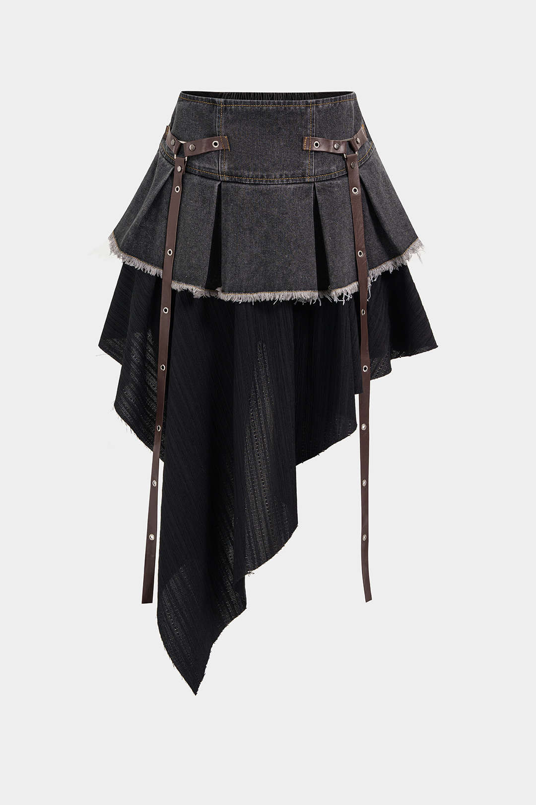 "Denim High Waist Patchwork Skirt"