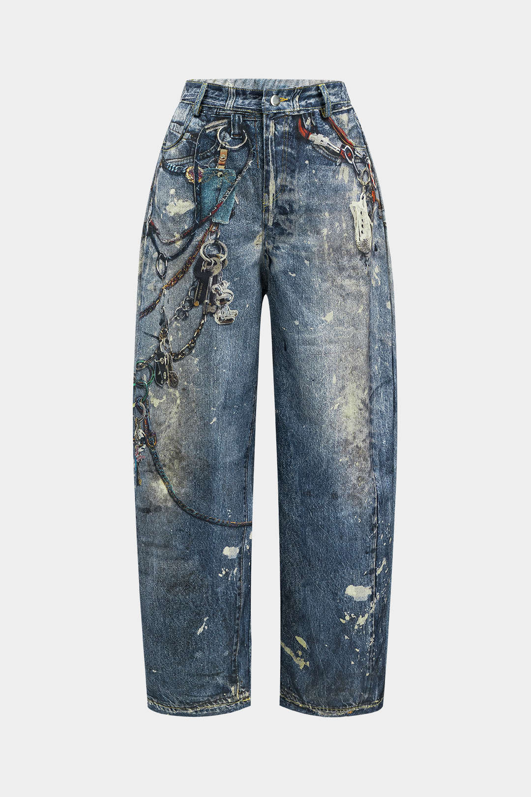 "Color Block Button Wide Leg Trousers"